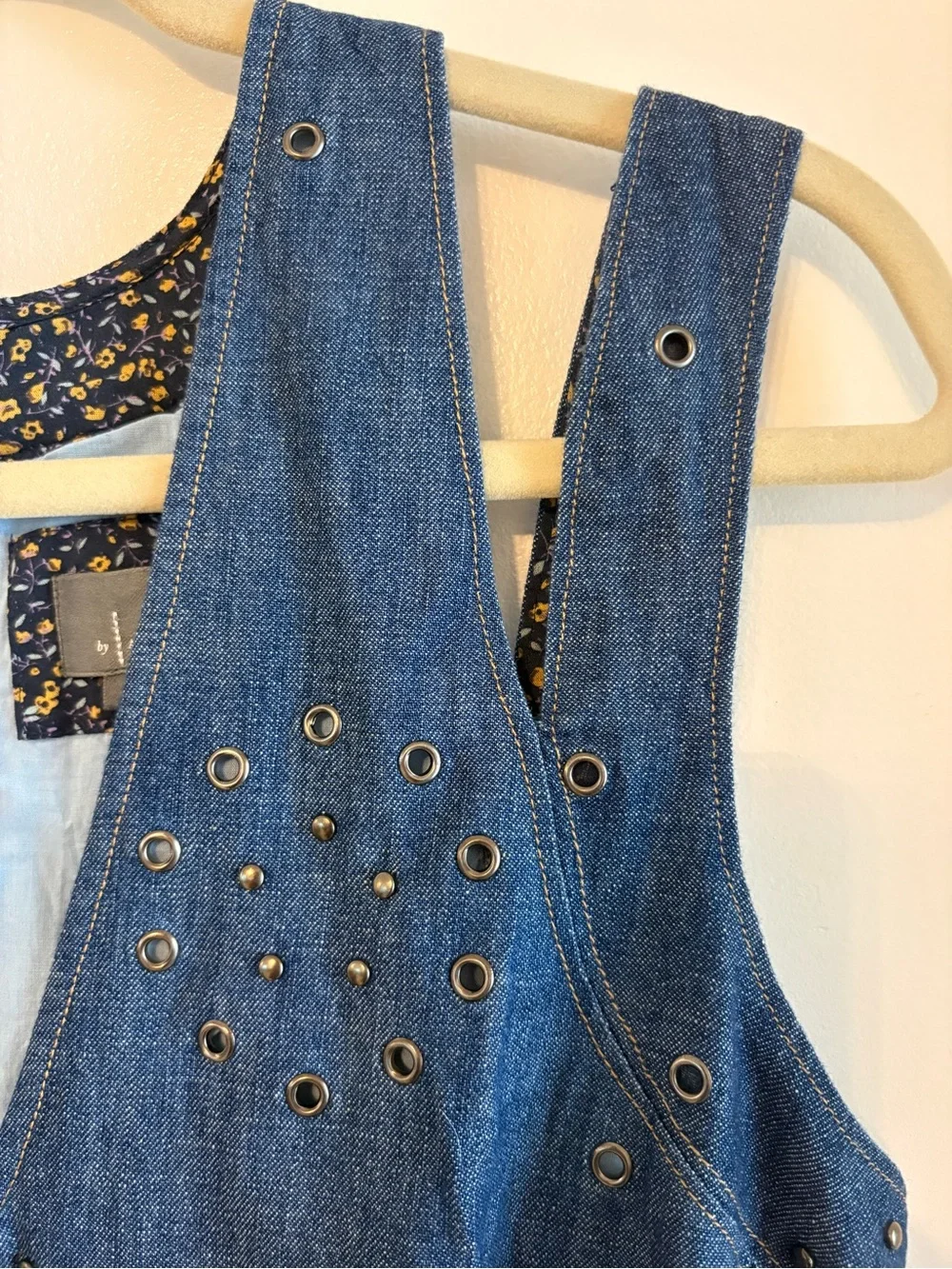 ANTHROPOLOGIE Grommet Blue Jean Denim A Line Flare Skirt Sleeveless Dress! NEW!